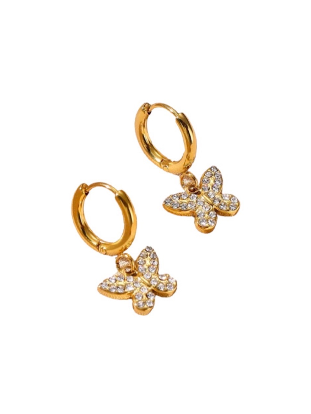 Gold Butterfly Crystal Hoop Earrings